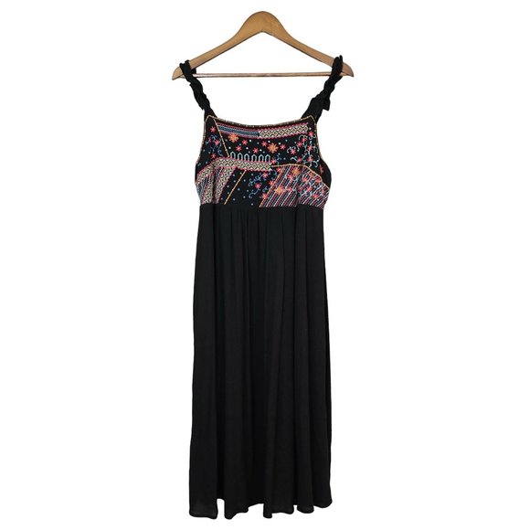Savanna Jane‎ Dress Womens Large Black Embroidered Tank Ruffle Strap Boho - Picture 1 of 9